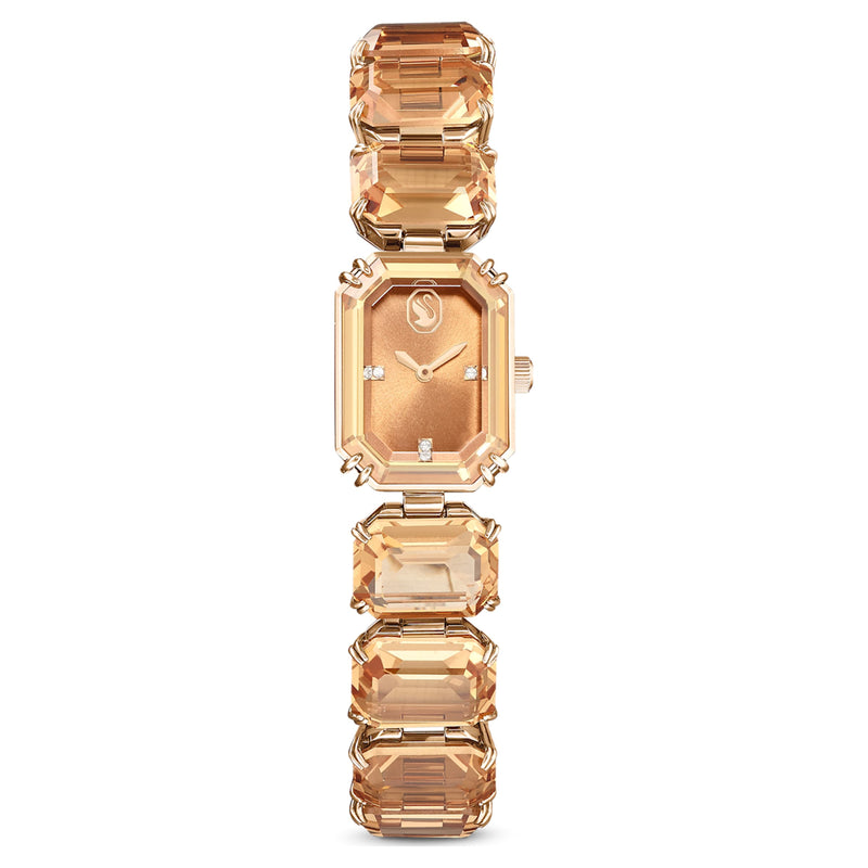 Reloj Pulsera de talla octogonal, Marrón, Acabado tono oro champán
