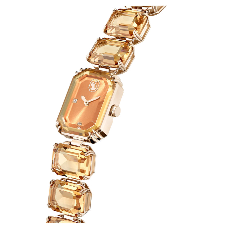 Reloj Pulsera de talla octogonal, Marrón, Acabado tono oro champán