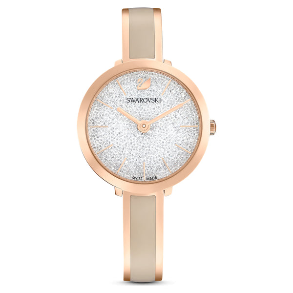 Reloj Crystalline Delight Fabricado en Suiza, Brazalete de metal, Gris, Acabado tono oro rosa