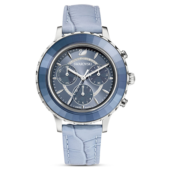 Reloj Octea Lux Chrono, correa de piel, azul, acero inoxidable